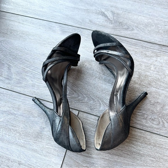 BCBGMAXAZRIA Metallic Black All Leather Heeled Sandals - Picture 7 of 14